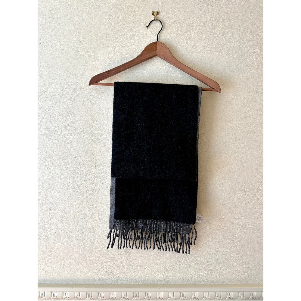 Coach Signature Bi-Color Logo Scarf Wool Cashmere Blend Black Grey Fringe 76053 - Picture 8 of 9